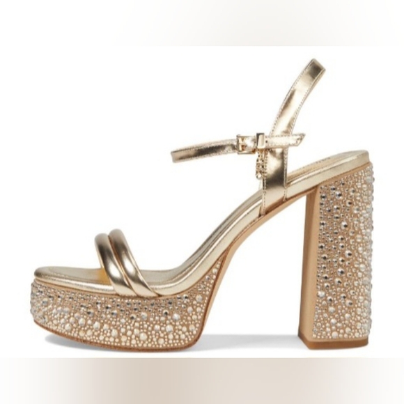NEW Michael Kors Laci Gold crystal platform leather sandals Size 8.5 - Picture 4 of 16